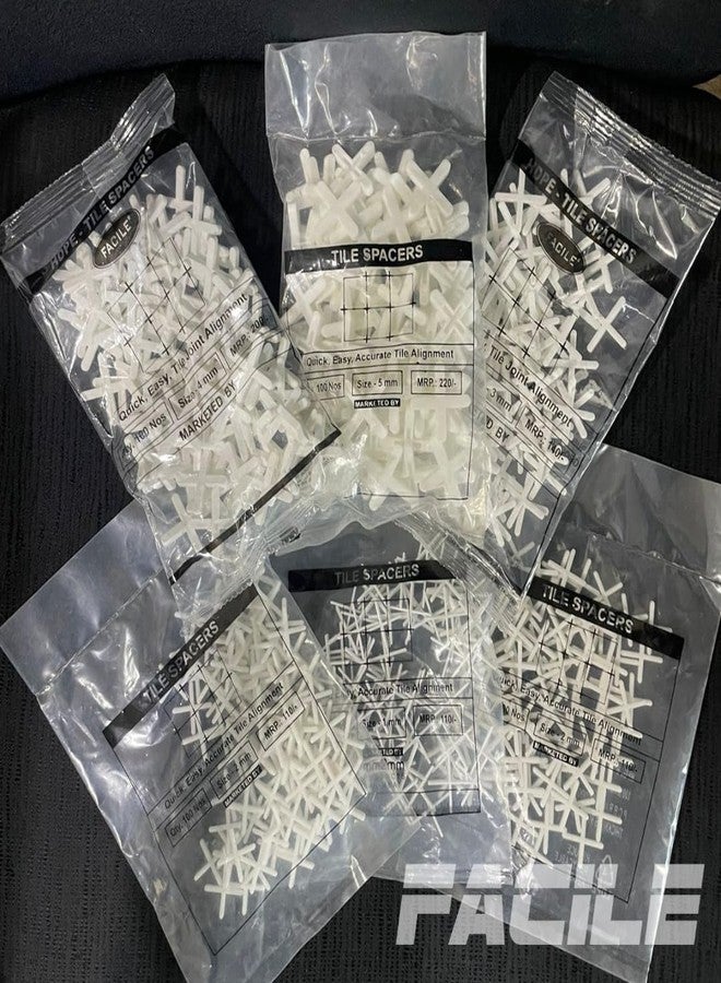Facile® 1 MM Tile Spacers (1200 Pcs) - HDPE Cross Tile Leveling Spacers for Accurate Gap Alignment - Reusable for Wall & Floor Tiling - 12 Pack of 100 Pcs - Image 1